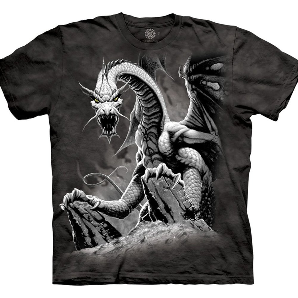 Dragons The Mountain Black Dragon Cotton Flying Tie Dye Fantasy T-Shirt S-3X